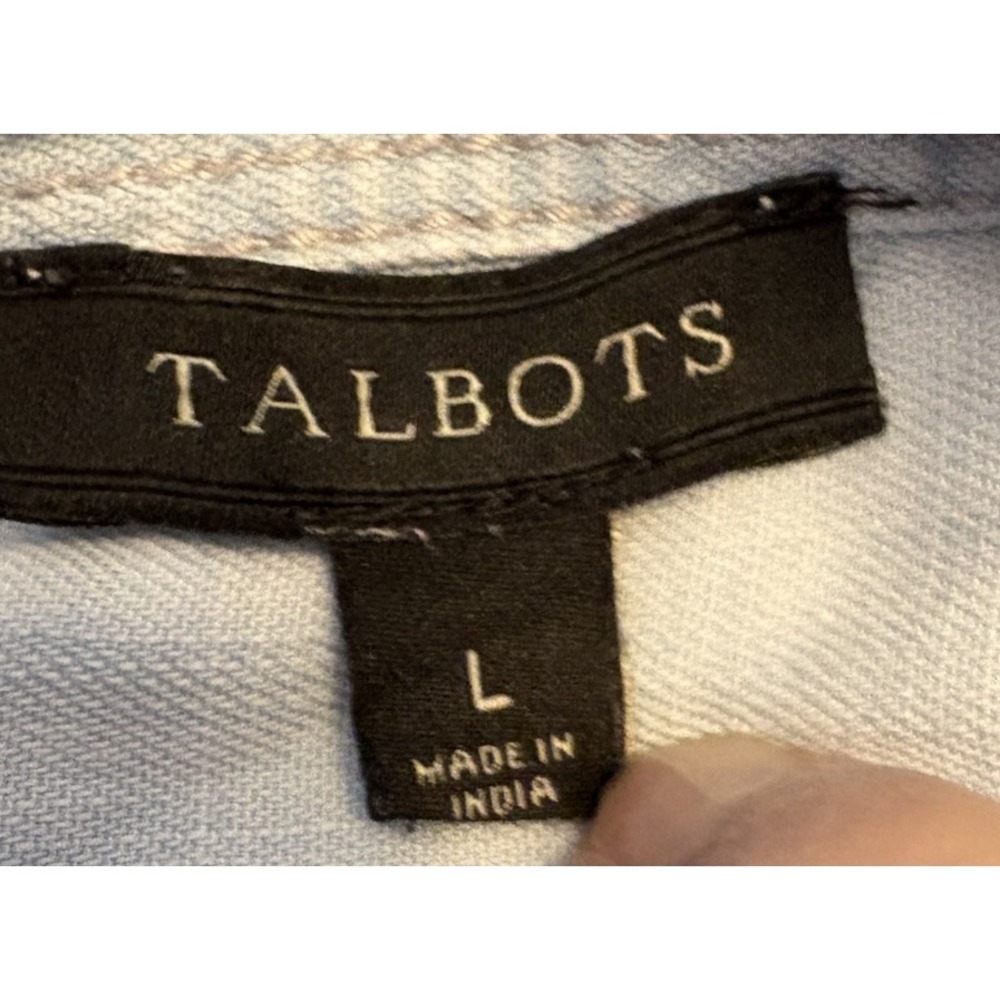 Talbots Blouse Womens Large Blue Distressed Lycell‎ Button Up Roll Tab Sleeve - Picture 6 of 9